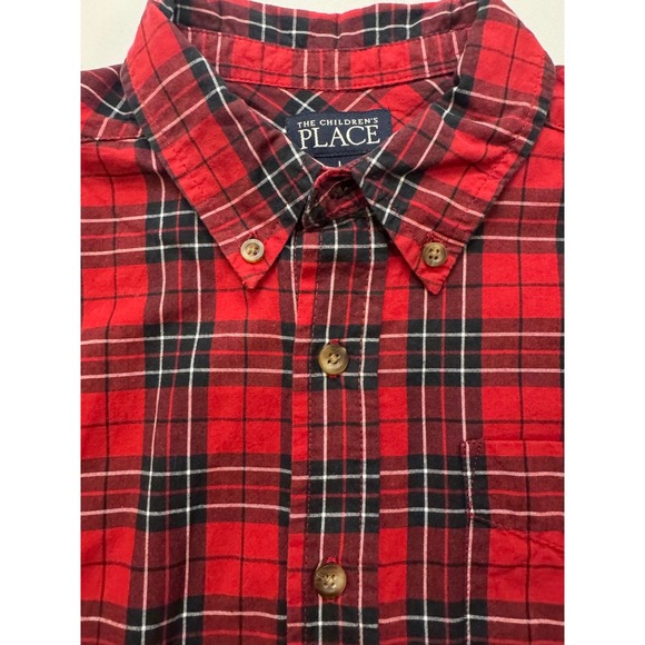 The Childrens Place Plaid Shirt Kids L 10/12 Red Excellent Long Sleeve Button Up - Picture 3 of 6